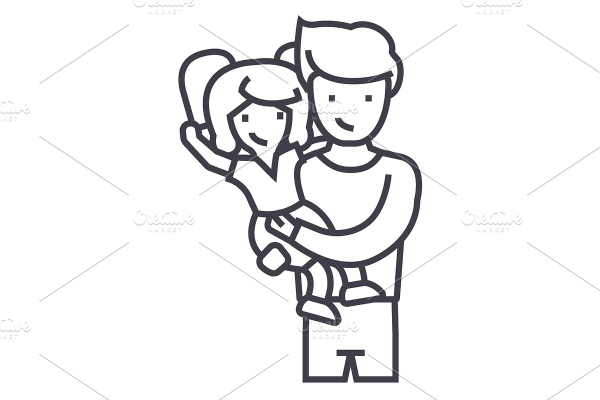father with daughter,dad with kid vector line icon, sign, illustration on background, editable strokes in Illustrations - product preview 8