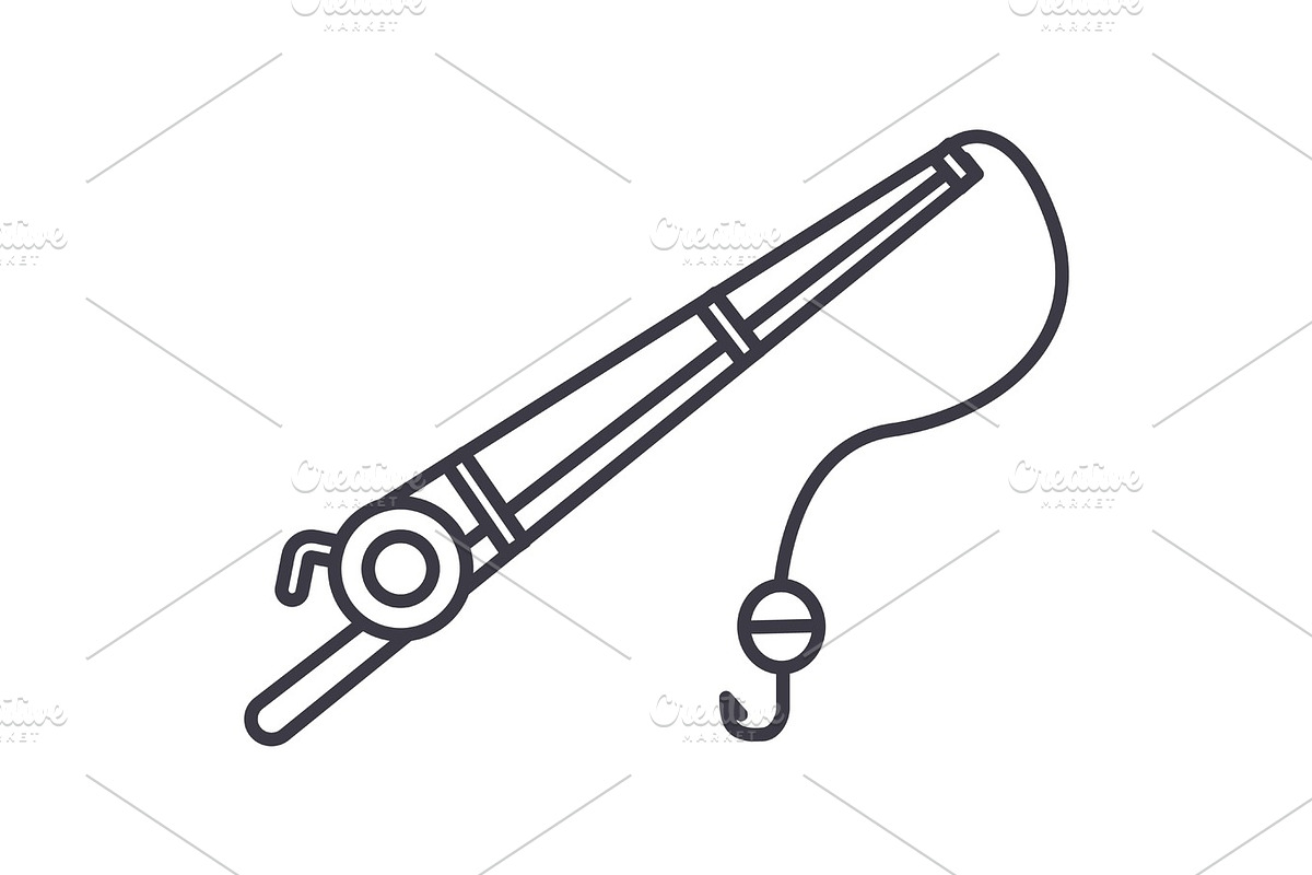 fishing rod vector line icon, sign, illustration on background, editable strokes in Illustrations - product preview 8