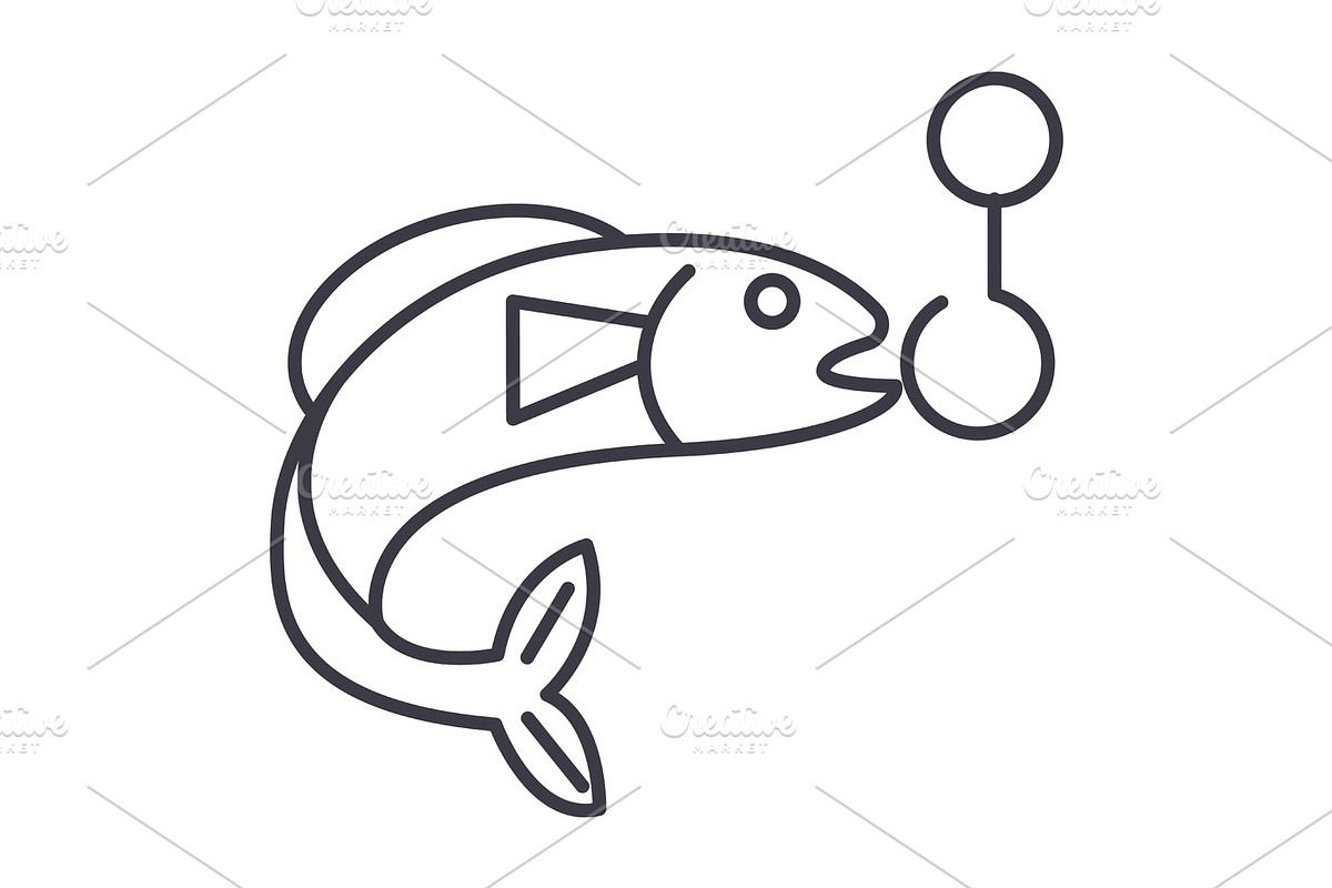 fishing sign vector line icon, sign, illustration on background, editable strokes in Illustrations - product preview 8