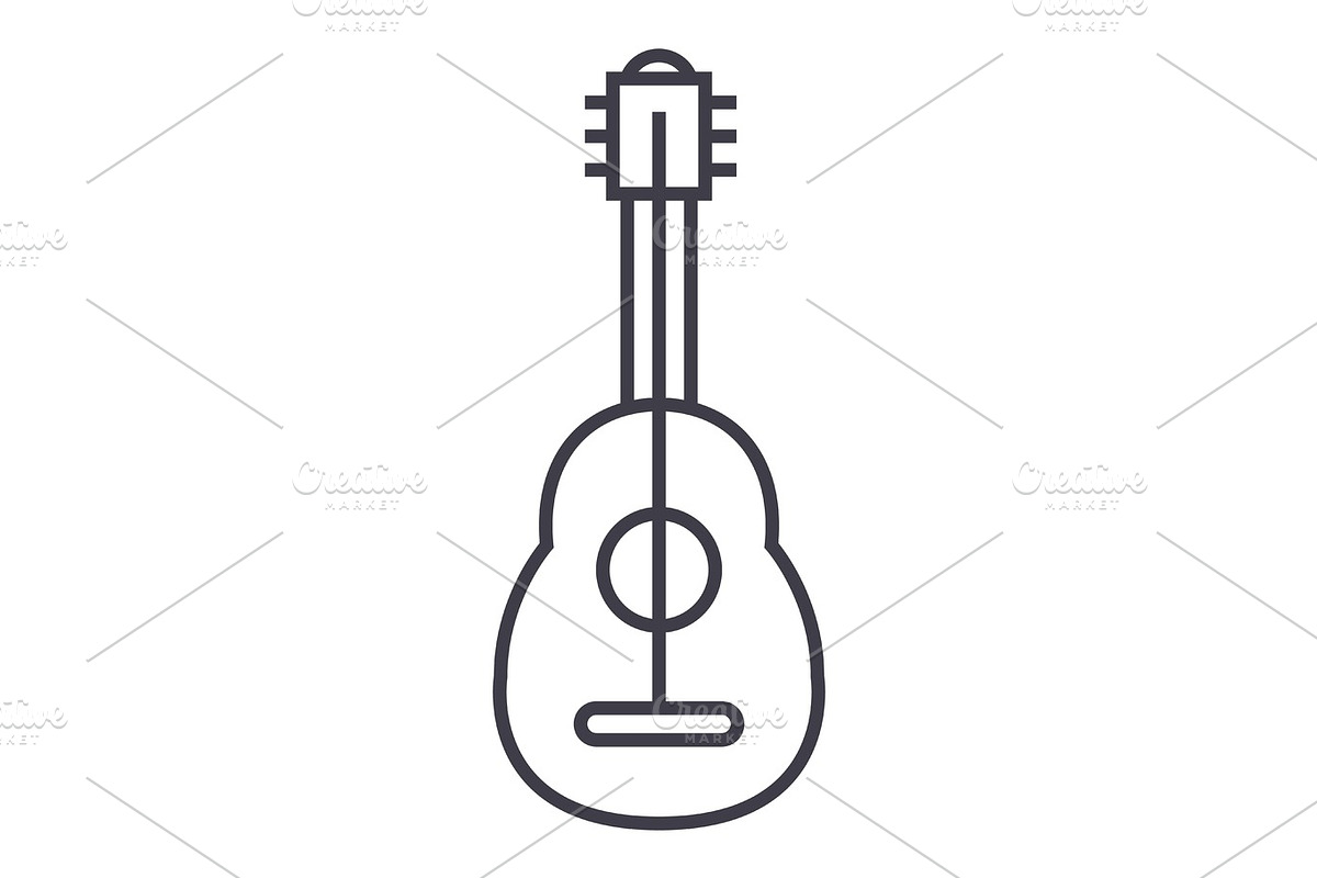 flamenco guitar vector line icon, sign, illustration on background, editable strokes in Objects - product preview 8