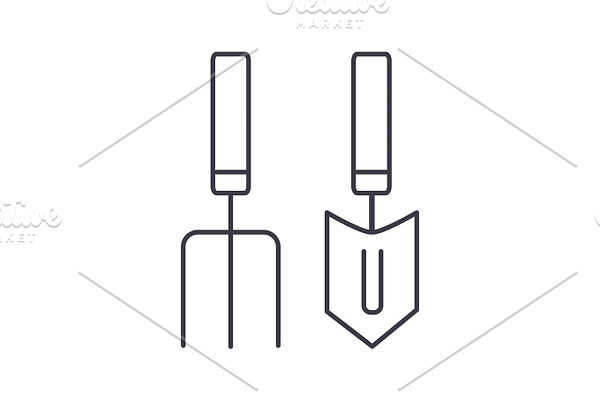 forks, mini trowel  vector line icon, sign, illustration on background, editable strokes