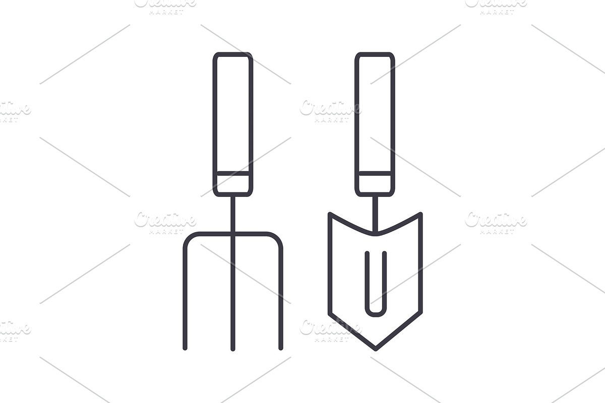 forks, mini trowel  vector line icon, sign, illustration on background, editable strokes in Objects - product preview 8