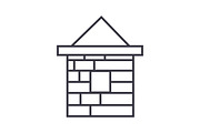 brick house  vector line icon, sign, illustration on background, editable strokes