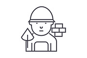 builder vector line icon, sign, illustration on background, editable strokes