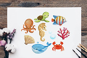 Sea Creatures Watercolor Clipart