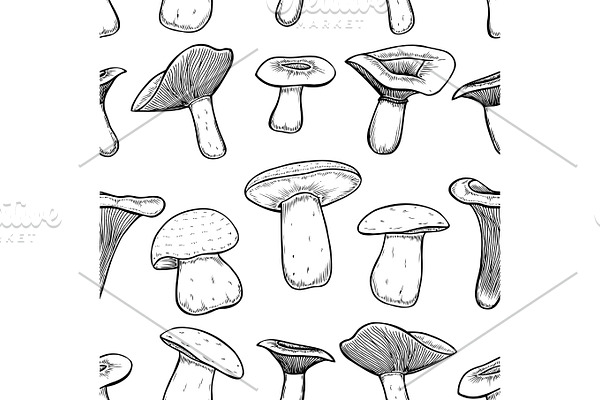 Seamless pattern with mushrooms.