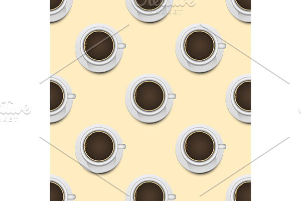 Coffee cups top view realistic 3d seamless pattern background food design restaurant cafe menu shop vector illustration.