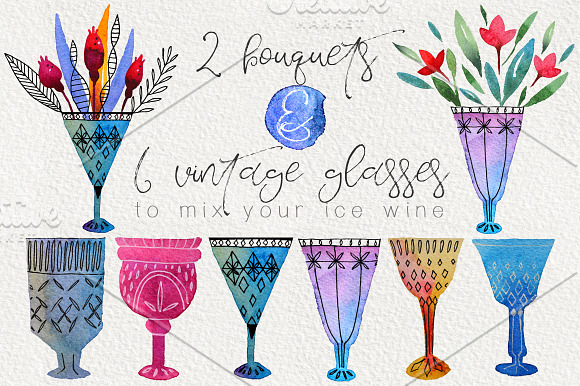 Ice Wine. Watercolor design set in Illustrations - product preview 4