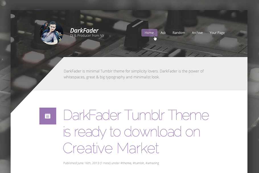 DarkFader — Clean Tumblr Blog Theme