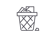 paper bin,office garbage vector line icon, sign, illustration on background, editable strokes