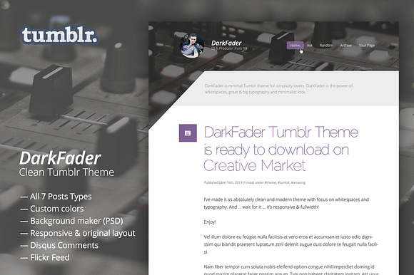 DarkFader — Clean Tumblr Blog Theme in Tumblr Themes - product preview 1