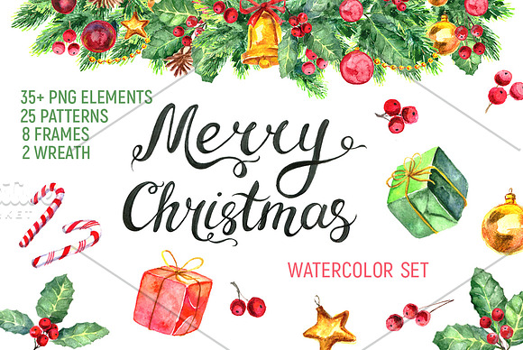 Watercolor Christmas set in Illustrations - product preview 1