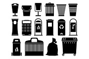 Garbage cans black silhouettes