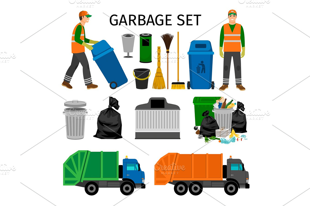 Garbage trucks, trash can and sweeper in Objects - product preview 8