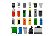 Trash cans colorful icons collection