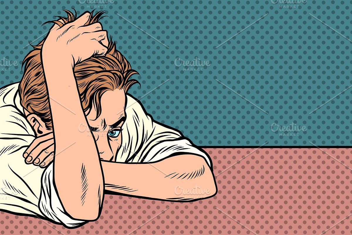 man lies on the table, thinking, depression and fatigue in Illustrations - product preview 8