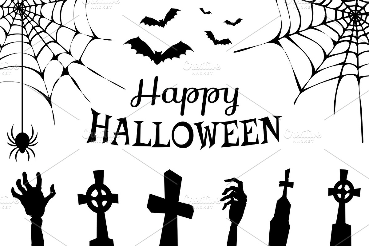Happy Halloween Creepy Poster Vector Illustration in Objects - product preview 8