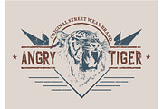 angry tiger retro label