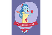 Halloween Night Lady Zombie Vector Illustration