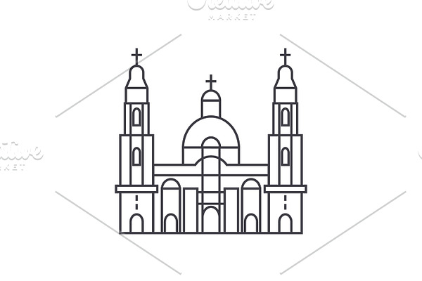 cathedral church vector line icon, sign, illustration on background, editable strokes