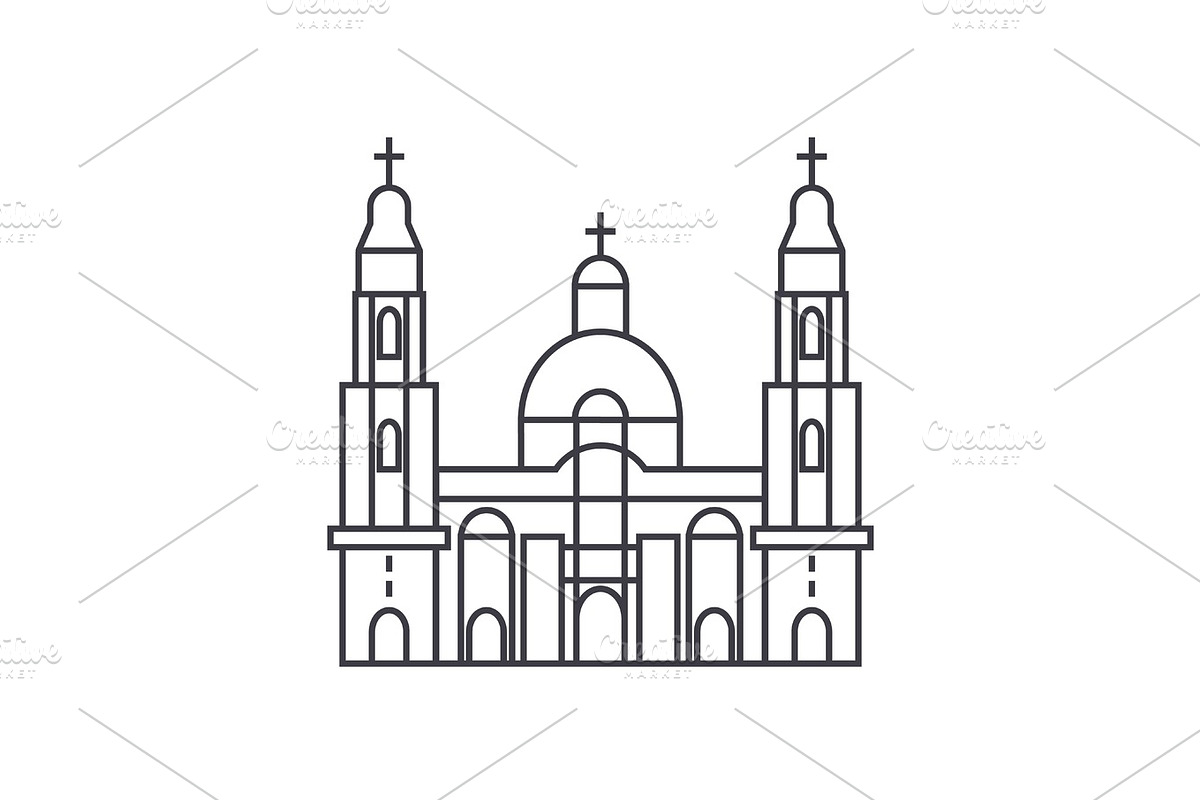 cathedral church vector line icon, sign, illustration on background, editable strokes in Illustrations - product preview 8