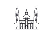 cathedral church vector line icon, sign, illustration on background, editable strokes