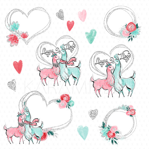 Cute Llama Couple Clipart in Illustrations - product preview 3