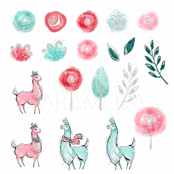 Cute Llama Couple Clipart in Illustrations - product preview 4