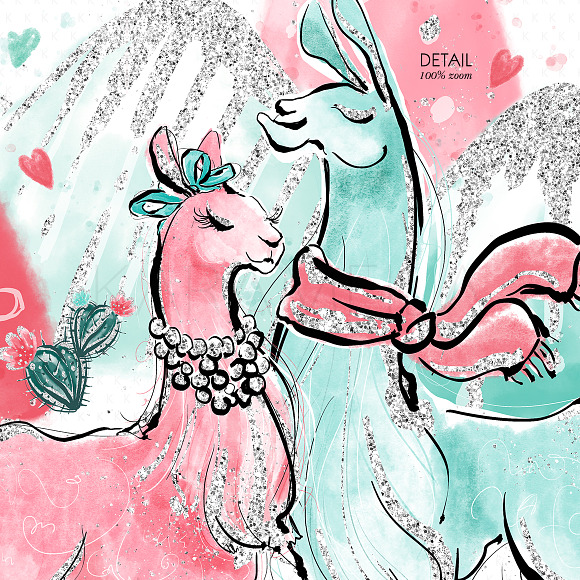 Cute Llama Couple Clipart in Illustrations - product preview 6