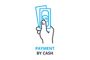 payment by cash concept , outline icon, linear sign, thin line pictogram, logo, flat illustration, vector