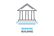 banking building concept , outline icon, linear sign, thin line pictogram, logo, flat illustration, vector