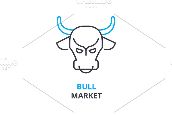 bull market concept , outline icon, linear sign, thin line pictogram, logo, flat illustration, vector