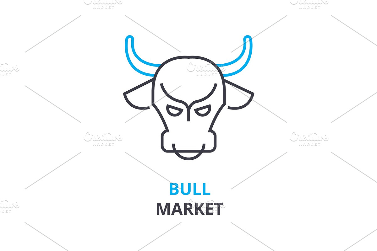 bull market concept , outline icon, linear sign, thin line pictogram, logo, flat illustration, vector in Illustrations - product preview 8