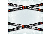 Black friday sale banners. Warning tapes, ribbons on winter background.