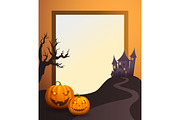 Halloween Photo Frame with Old Castle and Pumpkins
