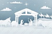 Nativity Christmas Scene Paper Art Style