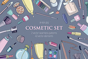 Set, seamless pattern with cosmetics