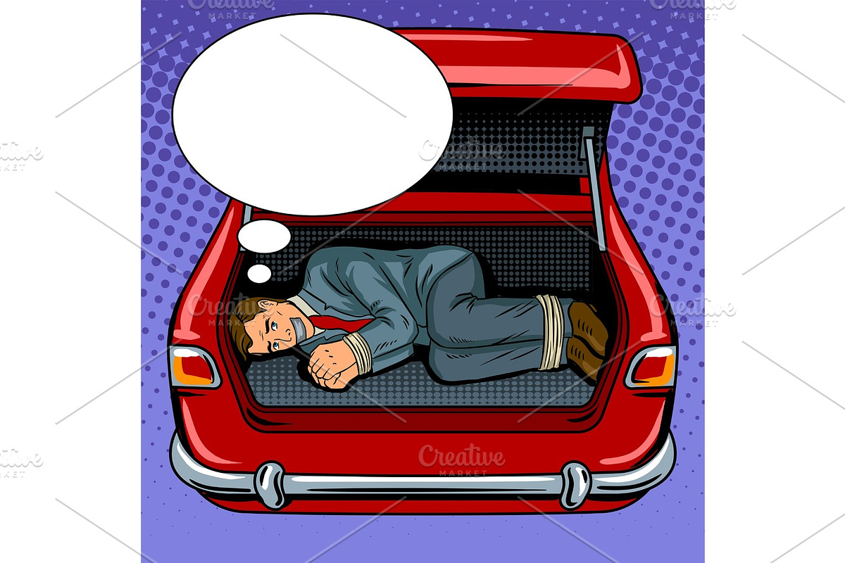 Kidnapped man in the car trunk pop art vector in Illustrations - product preview 8