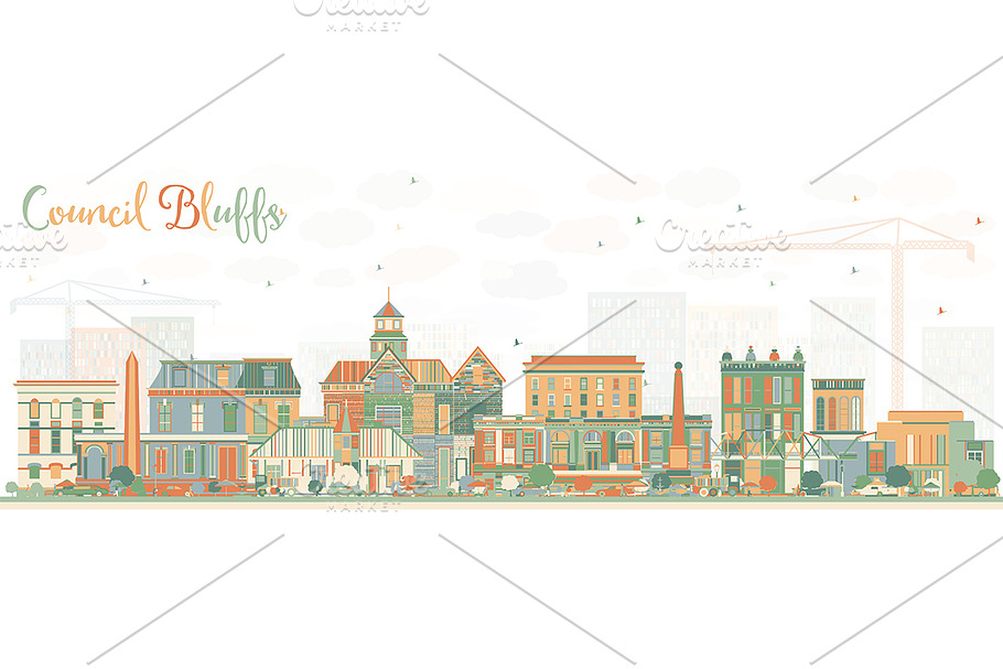 Council Bluffs Iowa Skyline in Illustrations - product preview 8