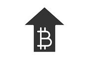 Bitcoin rate rising glyph icon