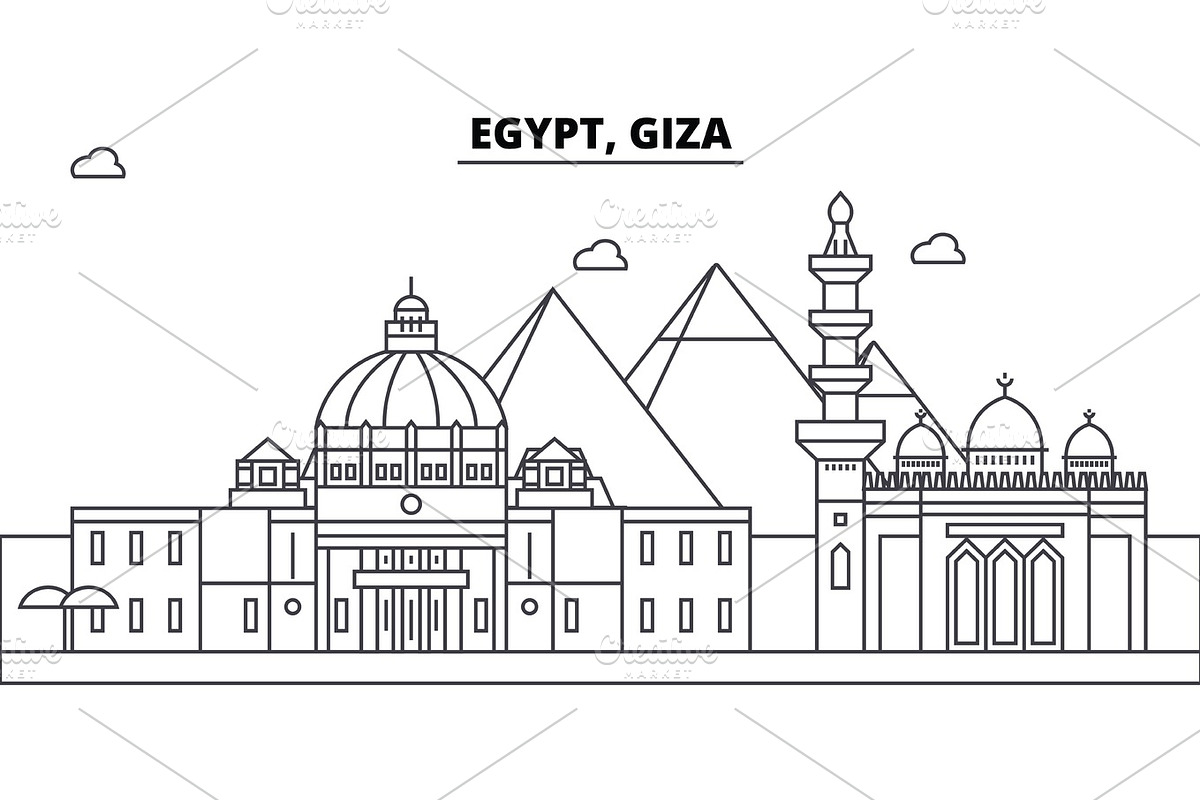 Egypt, Giza architecture skyline buildings, silhouette, outline landscape, landmarks. Editable strokes. Urban skyline illustration. Flat design vector, line concept in Illustrations - product preview 8