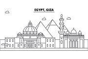 Egypt, Giza architecture skyline buildings, silhouette, outline landscape, landmarks. Editable strokes. Urban skyline illustration. Flat design vector, line concept