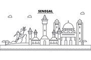 Senegal architecture skyline buildings, silhouette, outline landscape, landmarks. Editable strokes. Urban skyline illustration. Flat design vector, line concept