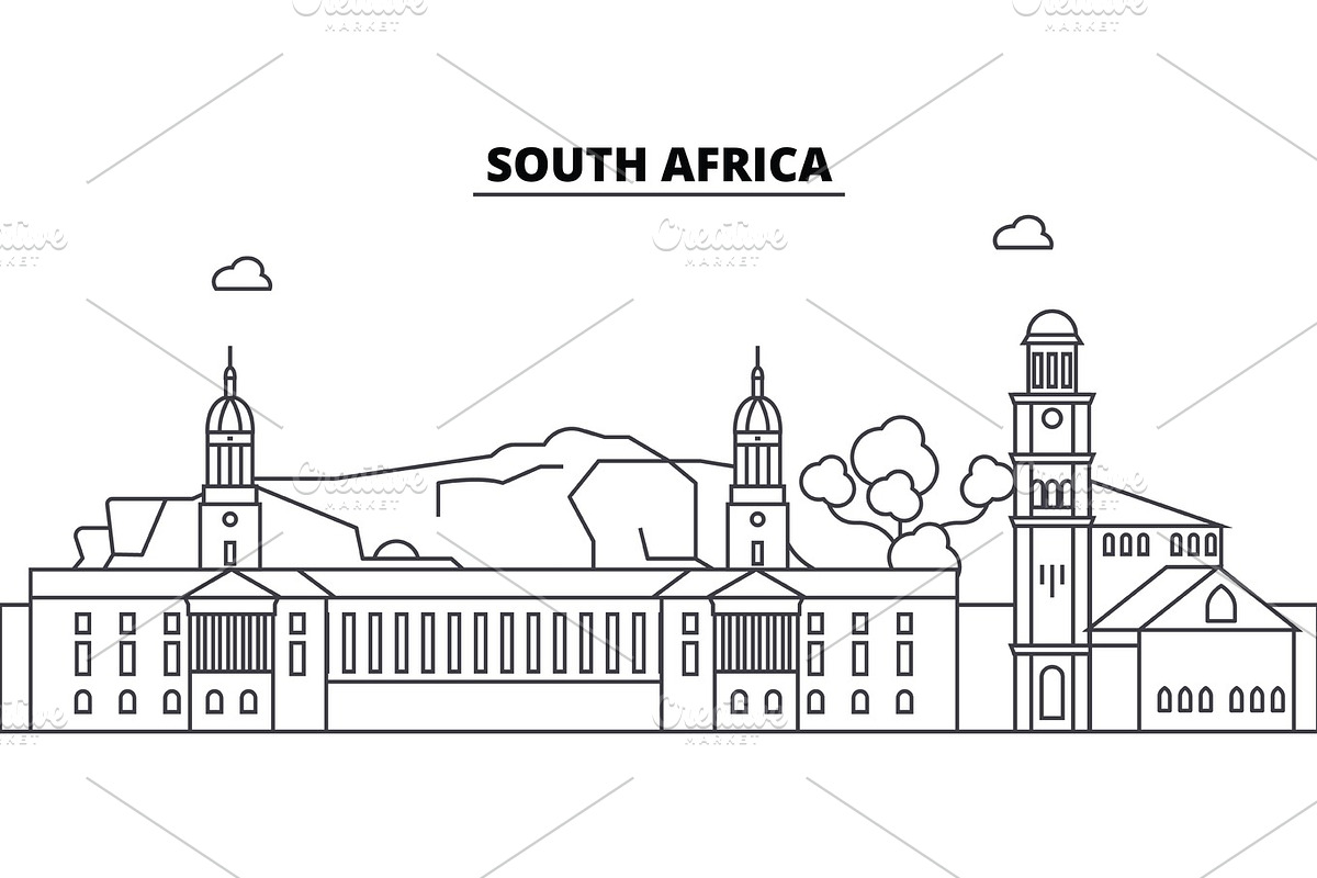 South Africa architecture skyline buildings, silhouette, outline landscape, landmarks. Editable strokes. Urban skyline illustration. Flat design vector, line concept in Illustrations - product preview 8