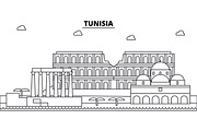 Tunisia architecture skyline buildings, silhouette, outline landscape, landmarks. Editable strokes. Urban skyline illustration. Flat design vector, line concept