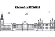 Uruguay , Montevideo architecture skyline buildings, silhouette, outline landscape, landmarks. Editable strokes. Urban skyline illustration. Flat design vector, line concept