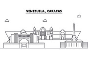 Venezuela , Caracas architecture skyline buildings, silhouette, outline landscape, landmarks. Editable strokes. Urban skyline illustration. Flat design vector, line concept