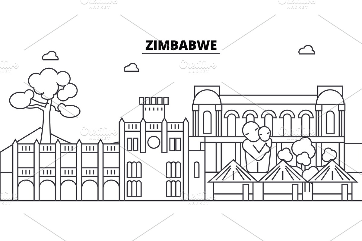 Zimbabwe architecture skyline buildings, silhouette, outline landscape, landmarks. Editable strokes. Urban skyline illustration. Flat design vector, line concept in Illustrations - product preview 8
