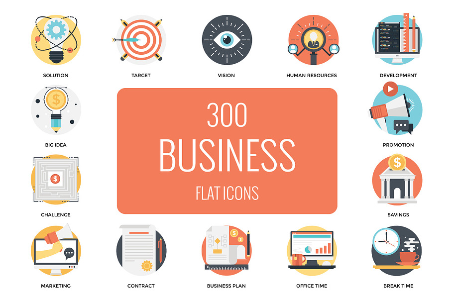 300 Flat Business Icons