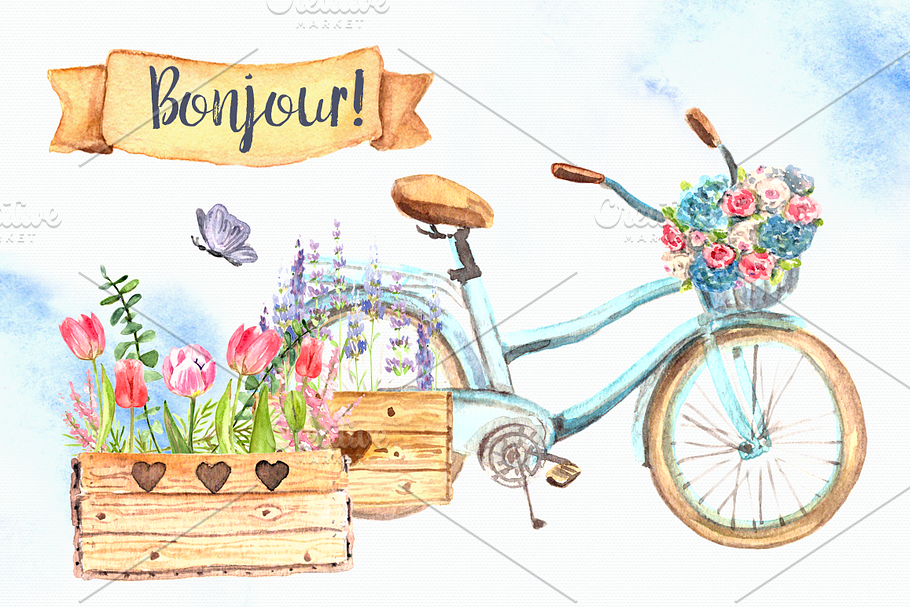Bonjour! - Watercolor Clip Art Set in Objects - product preview 8